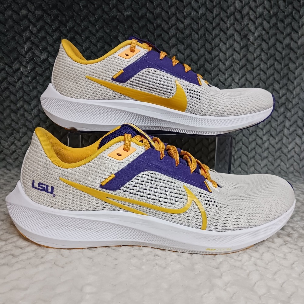 Nike Air Zoom Pegasus 40 LSU Men's Walking Running Shoes White Purple Gold Sz 11